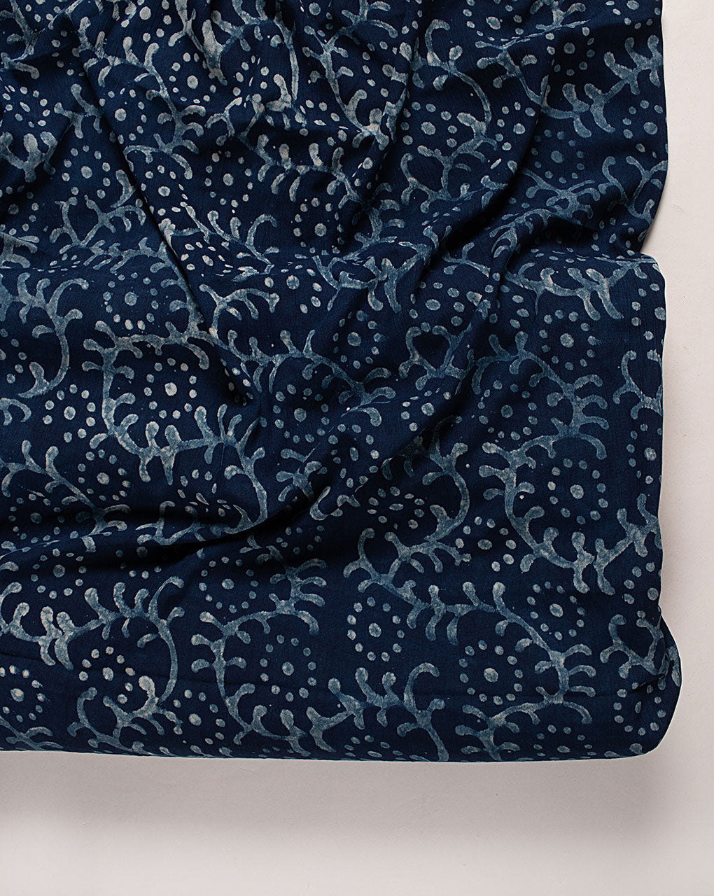 Indigo Hand Block Rayon Crepe Fabric